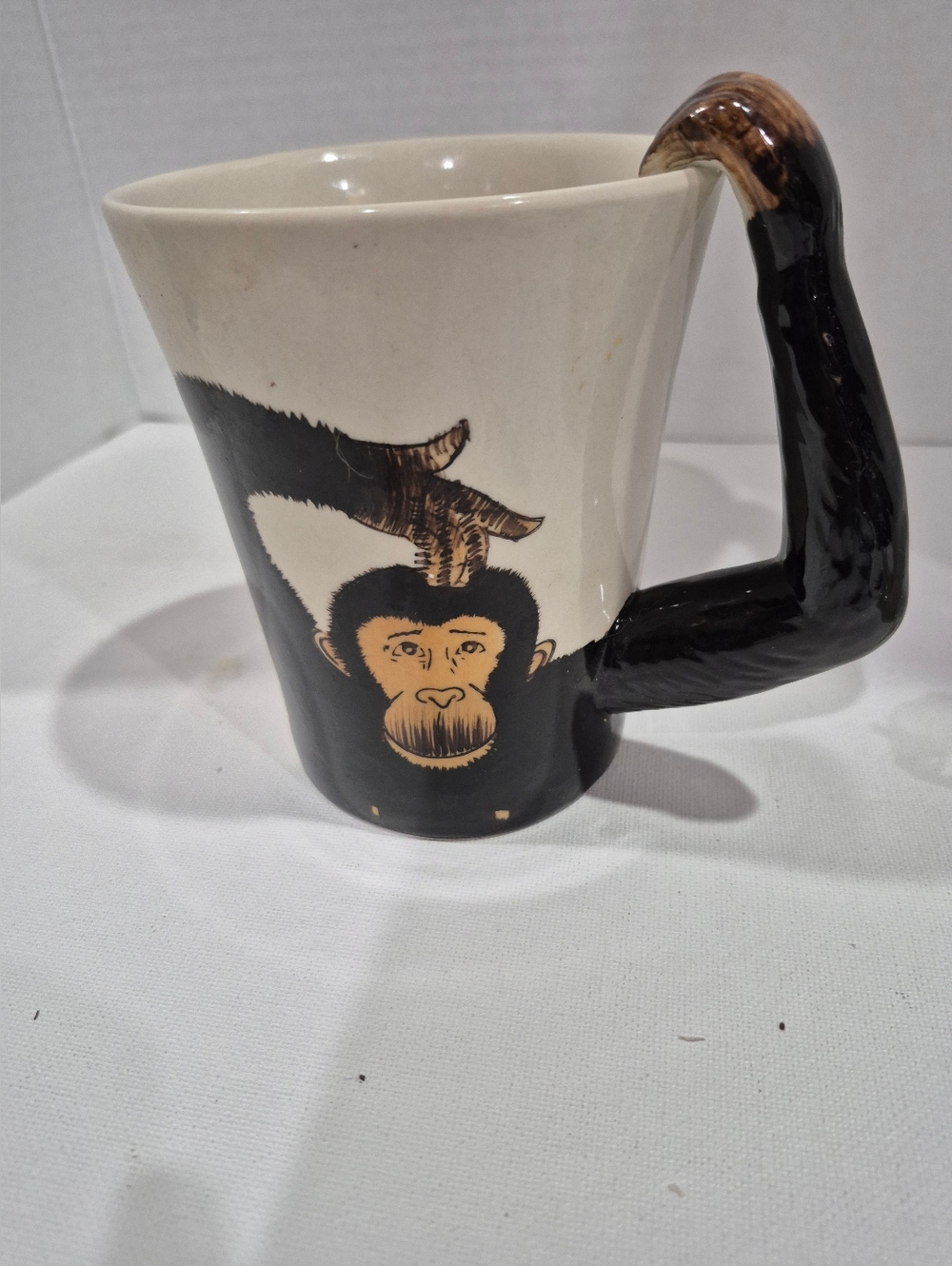 Pier 1 Chimpanzee Handle Ceramic Mug - White, Black, Brown